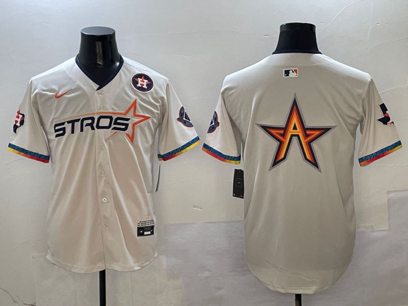 Men Houston Astros Blank Cream Fourth generation Joint Name 2025 Nike MLB Jersey style 4144